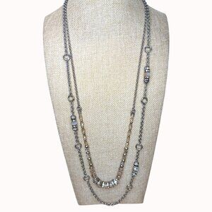 Loft Layered Necklace Set With Silver-Tone Chains & Glass Beads Long
